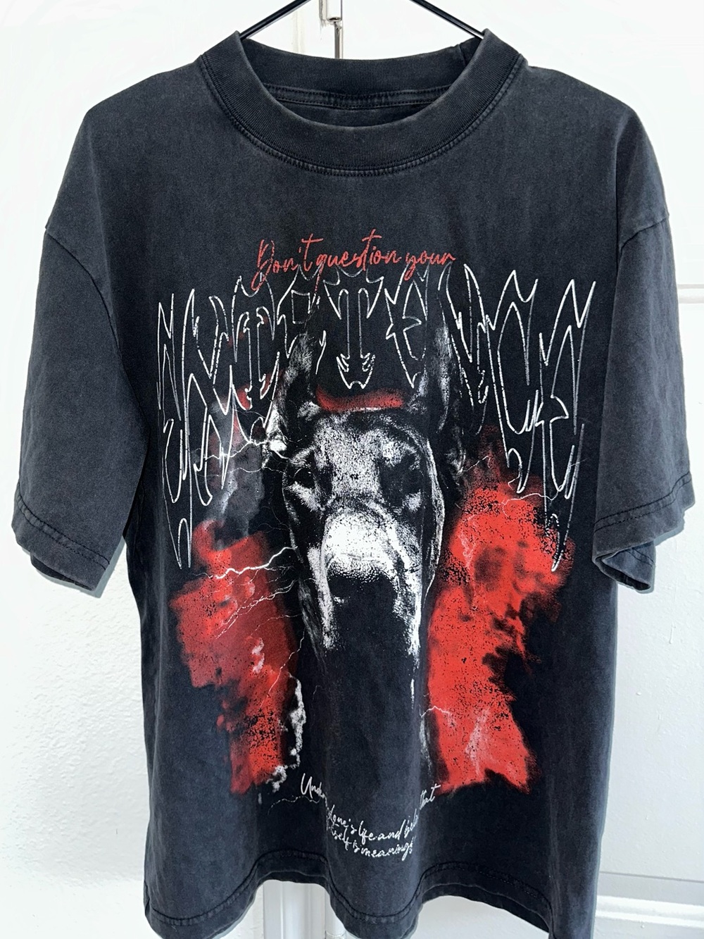 PacSun Black Tee with Red Graphic Dog Motif